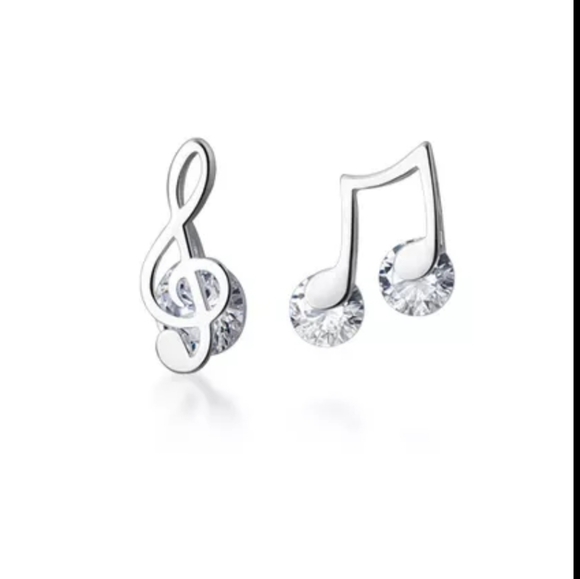 925 Silver Dainty Zircon Musical Note Treble Clef Stud - Picture 6 of 16